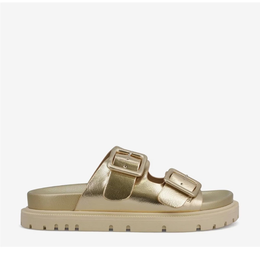 MIA Gold Buckle Slide Sandals - Picture 2 of 5